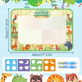 Noaxylic Wassermalmatte, Aqua Doodle Matte mit 1 Zeichenfläche, 4 Vorlagen, 2 Stiften, Wiederverwendbare, Ungiftige Lernspielwaren, Ideal für Kleinkinder, Interaktives Eltern-Kind-Geschenk