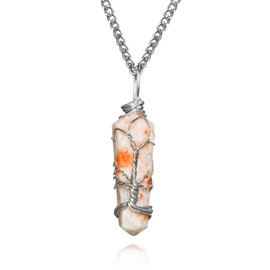 KARMAPLEDGE KARMAPLEDGE Crystal Necklace Birthday Gifts for Women, Mom, Natural Sunstone Healing Crystal Pendant Necklaces for Chakra Balance, Good Luck, Positivity, Meditation, Tree of Life Crystal Jewelry