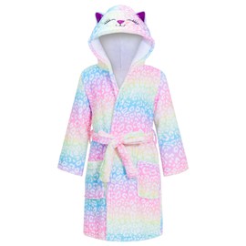 WYTbaby Boys Dressing Gown Hooded Bathrobe Kids Soft Fleece Kids Towelling Robe 3D Animal Pattern Girls Bathrobe Age 7-9 Years