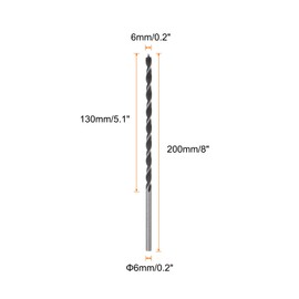 sourcing map 5pcs Brad Point Drill Bits 6mm(15/64") Dia Straight Round Shank Drill Metric Brad Point 5.1" Drilling Depth Spiral Twist Drill Bits for Carpenter Woodworking Plastic Rubber
