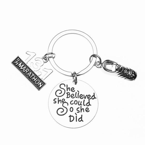 Sportybella 13.1 Keychain, Half Marathon Runner She Believed She Could So She Did Charm Keychain, Running Jewelry, 1/2 Marathon Gift for Girls and Women, Gift for Runners