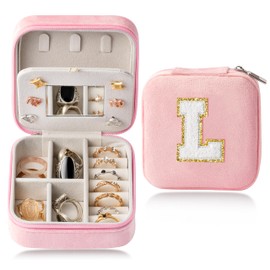 CY2SIDE Letter Velvet Travel Jewelry Case for Women Girls Pink Velvet Jewelry Case Vacation Travel Jewelry Case Organizer for Ring Earring Necklace Bracelet Pendant Gift for Lovers Women Girl-Letter L