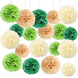 16 Pcs Green Party Decorations Green Pom Poms Green Paper Flowers Decorations Pom Pom Decorations Pom Pom Decorations for Weddings, Baby Showers, Birthdays, Garden Parties, Christmas