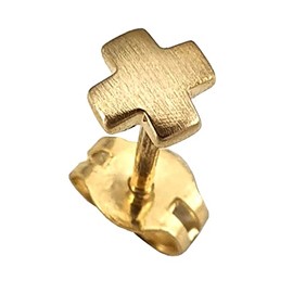 Men's Earrings Gold 585 Cross Stud Earrings for Men 14 Carat, Yellow Gold