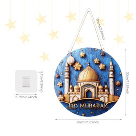 Ramadan Door Hanging Sign, Eid Wreath Mubarak Door Sign with Rope Eid Mubarak Door Decoration Mubarak Hanging Ornament Eid Decor for Door Living Room Fireplace Dining Room