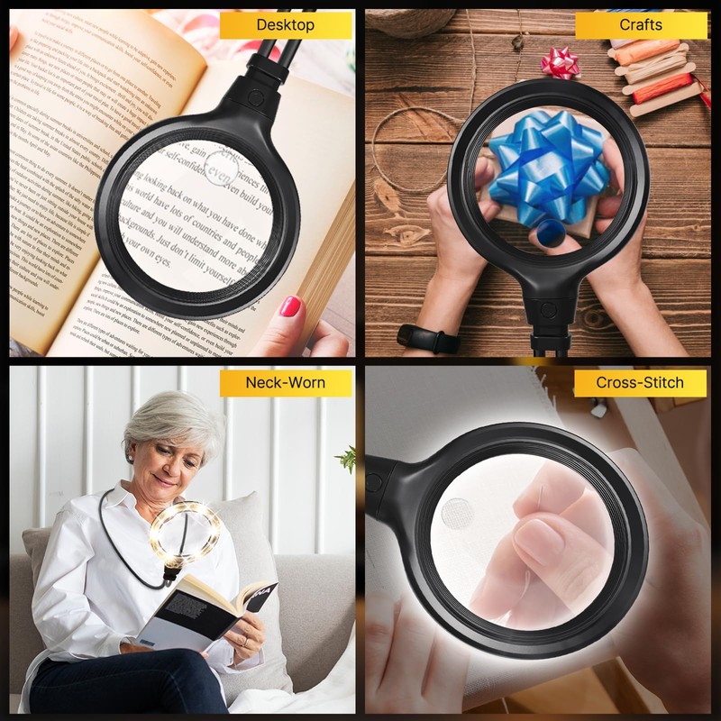 15X Hands Free Magnifying Glass with Light, Rechargeable 1200mAh Neck