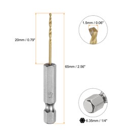 sourcing map 10pcs 1/4" Hex Shank Twist Drill Bits 1.5mm Titanium Coated High Speed Steel Quick Change Hex Drilling Bit Jobber Drill Bits for Wood Plastic Metal, Gold
