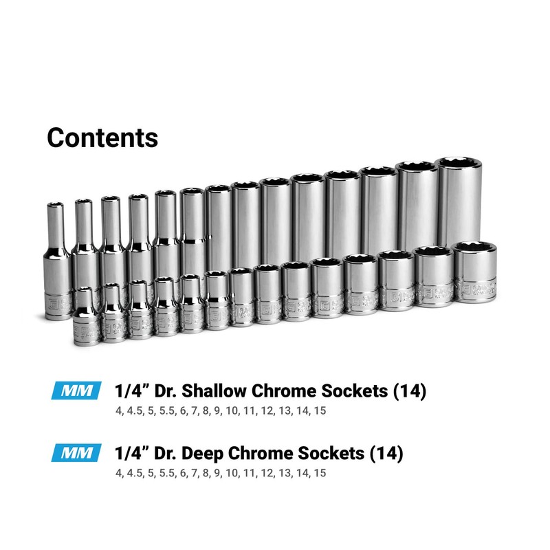 Capri Tools 1/4 in. Drive 12-Point Shallow and Deep Socket