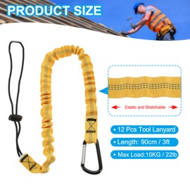 MECCANIXITY Retractable Tool Lanyard 3ft with Single Aluminum Buckle and Adjustable Loop End, Maximum Weight Limit 10KG / 22lb, Safety Fall Protection Tools Leash, Yellow 12 Pack
