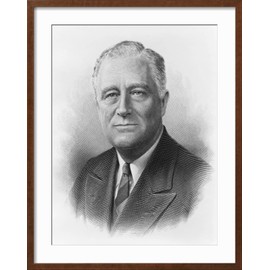 ART.COM Wall Photo President Franklin Roosevelt in a Engraved Portrait by the Bureau of Printing and Engraving on Brown Frame, 23" x 29"