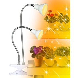 DOMMIA Grow Lights for Indoor Plants,Full Spectrum Grow Light with Warmwhite Red LED,Dual Head Clip Plant Light for Indoor Plants,Manual ON/Off Switch,Adjustable Gooseneck Plant Light for Houseplants