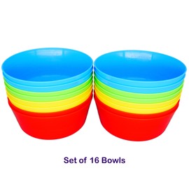 Bloomsworld 16 Toddler Plastic Bowls Set, Reusable, BPA Free, Kids Picnic and Party Tableware for Boys and Girls