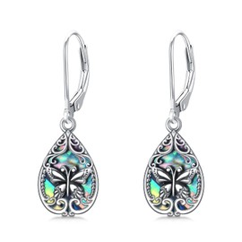 PELOVNY Butterfly Dangle Earrings for Women 925 Sterling Silver Filigree Abalone Shell Earrings Butterfly Jewelry Gifts for Mom Daughter