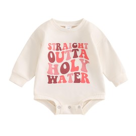 YOKJZJD Newborn Baby Girl Boy Baptism Outfits Straight Outta Holy Water Bubble Romper Sweatshirt Fall Christening Bodysuit (Pink, 3-6 Months)