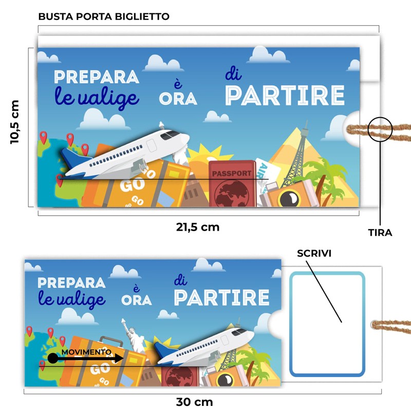 LINA OFFICINE GRAFICHE CREATIVE Grußkarte Geschenk Reise Flugzeug Geldhalter Original