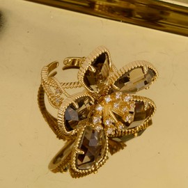 Fashion Statement Adjustable Ring for Women - Gold Plated Teardrop CZ Cubic Zirconia Crystal Cluster Floral Flower Butterfly Lucky Decor Expandable Open Rings Wedding Bridal Costume Jewelry Party