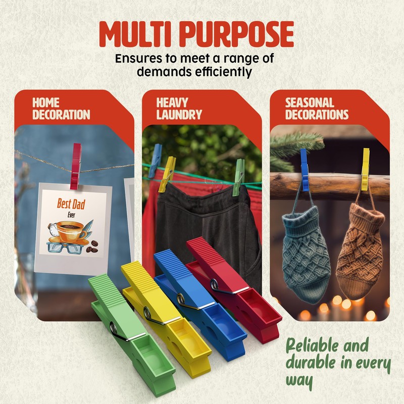 PORTENTUM Recycled Plastic Clothes Pegs, Pack of 40, Multicoloured, Environmentally