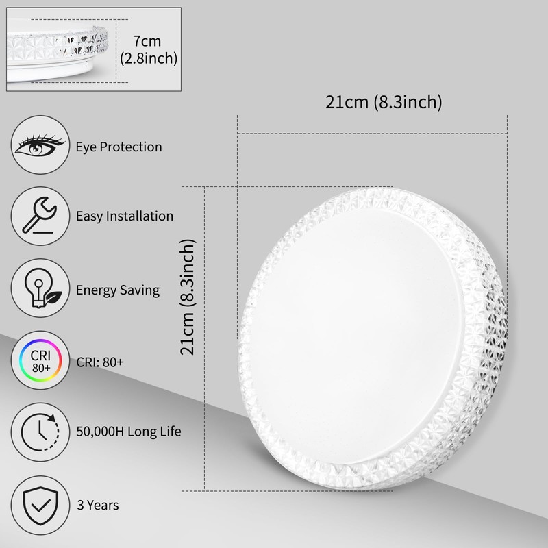 VIPMOON LED Ceiling Light, 12W Small Bathroom Ceiling Light, 6500K