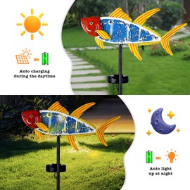 Yiosax-Solar Outdoor Lights Decorative-Yard Outdoor Decorative - Garden Stakes Fish Decorative Waterproof 7 LED Light Decor Ocean Beach Theme for Lawn Path Yard Decoration Gift Idea