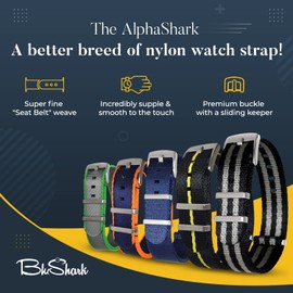 AlphaShark by BluShark Luxury Seat Belt Nylon Admiralty Grey Watch Strap (Gray, 22mm)