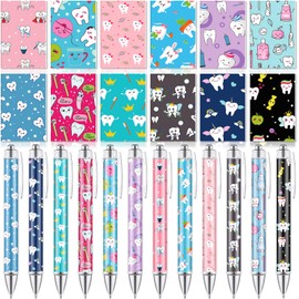 Sayglossy 48 Pcs Dental Assistant Gifts Teeth Notepads Dentist Journals Small Pocket Notebook Teeth Ballpoint Pens 1.00 mm Black Ink Writing Pens Tooth Gift for Office School Home Stationery