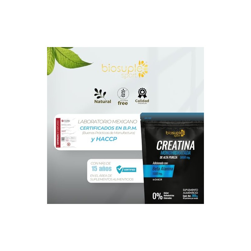 BIOSUPLE | Creatina + Beta Alanina 100% puras, sin ingredientes
