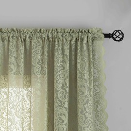 ALIGOGO Sage Green Sheer Curtains 63 Inch Length for Bedroom Living Room, Light Filtering Boho Vintage Floral Lace Window Curtains Farmhouse Privacy Scalloped Edges, 52 x 63 Inch, Sage Green