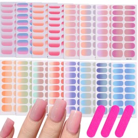 Gradient Gel Nail Art Strips 16 Sheets Full Wrap Self Adhesive Nail Polish Stickers for Women Fingernail Strip Nail Wraps DIY Mermaid Designs Nails Strips Sticker for Acrylic Manicure with File