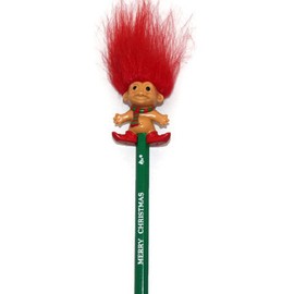 Russ Red Haired Troll Elf Pencil "Have a Magical Christmas" Green Pencil - Santa 1 1/2" - Standard Size Pencil Good Luck Lucky Troll