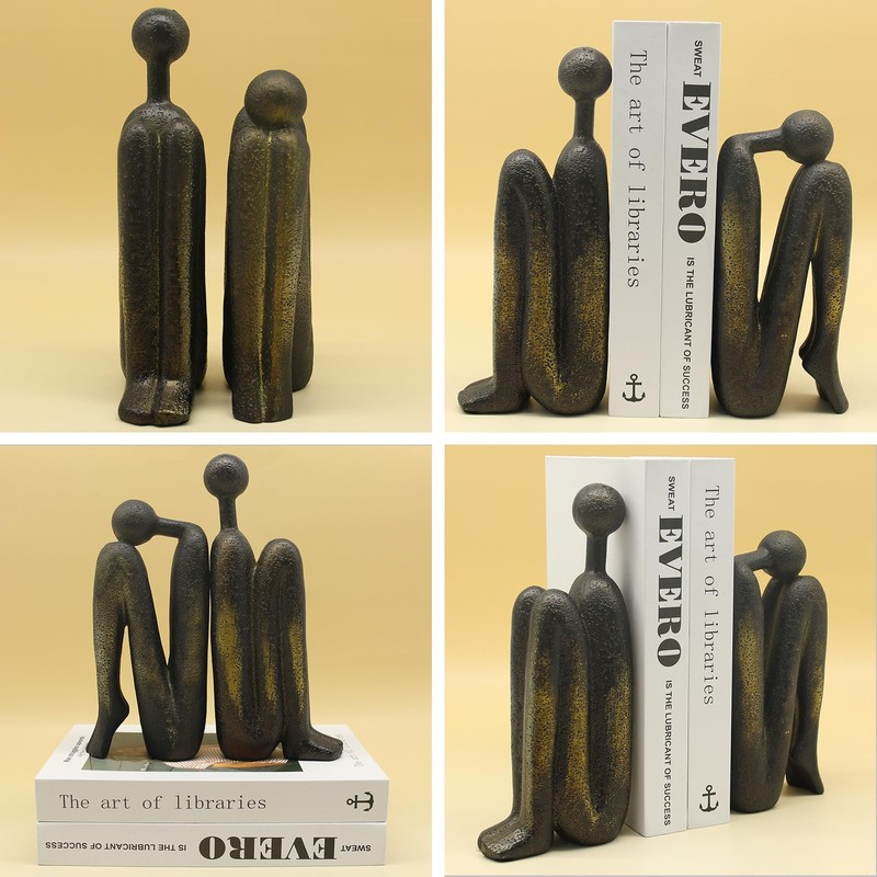 Lukitas Thinker Decorative Bookends, Non-Slip Book Holder, Book Ends for