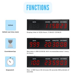 Digital Countdown Clock, LED Large Display Count Up/Count Down Timer, 999 Days Countdown Calendar for Christmas Retirement Birthday Event Timer with Remote Control (Red)