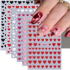6Sheets Heart Nail Stickers Valentines Nail Art Stickers 3D Self-Adhesive Black White Red Pink Glitter Love Hearts Design Nail Decals Valentine’s Day Hearts Stickers for Nails Supplies for Women Girls