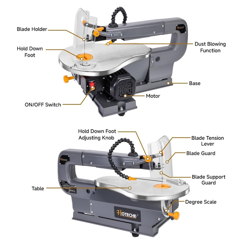Hoteche 16-inch Power Scroll Saw for Woodworking with Large Tilting