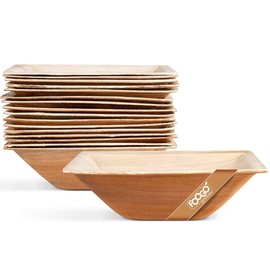 FOOGO Green 25 Disposable Palm Leaf Bowls 6.5" (16.5cm) 20oz (600ml) Soup Salad Dessert Salad Bowl Deep Square Sturdy Eco Friendly Biodegradable Party Christmas Tableware