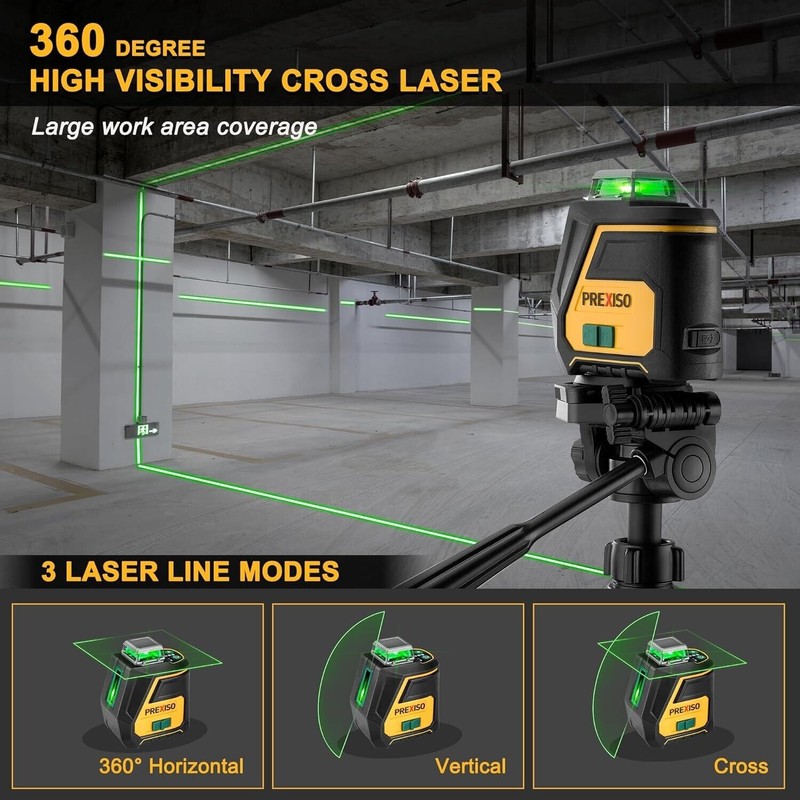 PREXISO 360 Laser Level Tripod-IP54 Rechargeable Wide Angle Vertical Line