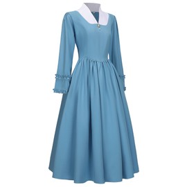 Colonial Dress for Women Modest Prairie Colonial Dress Civil War Dresses Pioneer Costume Dresses (Light Blue S)