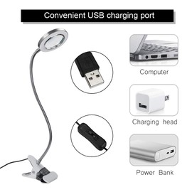 2.5X Magnifying Lamp, ATOMUS LED USB Rechargeable Tattoo Beauty Magnifier Lamp with Metal Clip for Eyebrow Tattoo Manicure Eyelash Extension Read