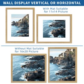 Hongkee 16x20 Frames Set of 2, Natural Oak Wood Style - Display 16 x 20 Picture without Mat or 11x14 Picture with Mat, Wall Mounting Horizontal and Vertical