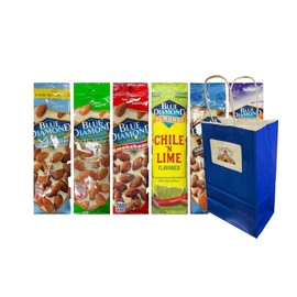 Variety Pack Diamond Almonds 1.5 oz Bags 6-Pack with Blue Paper Gift Bag – Smoked, Seasoned, Roasted, Healthy Snack, Protein-Rich, Gluten-Free, Non-GMO, On-the-Go Nut Assortment