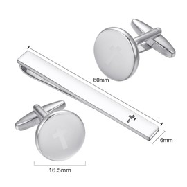 Asienice Silver Brushed Mens Cufflinks and Tie Clip set Engraved Cross Cuff Links Men Western Suit Accessories Jewelry, Luxurious, Metal, No Gemstone, Luxurious, Metal, No Gemstone