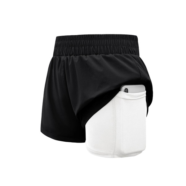 Haloumoning Girls Athletic Shorts High Waist Elastic 2 in 1