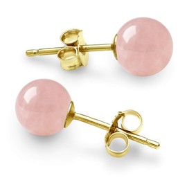 Belacqua Natural 6mm Pink Rose Quartz Stud Earrings for Women | 14k Yellow Gold Push Back | Jewelry for Her | Gift Box Included