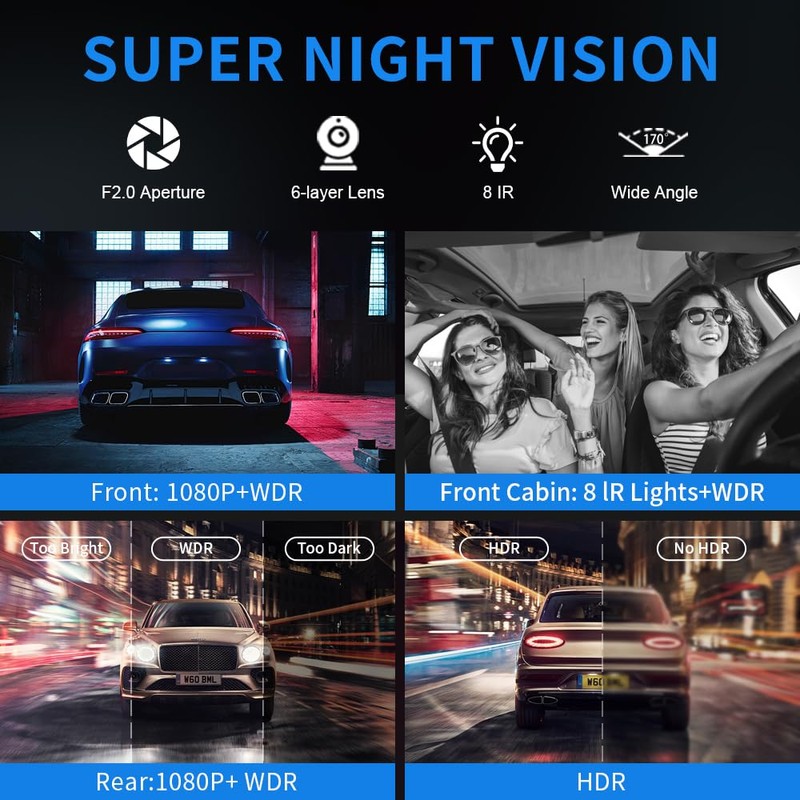 4K Quad Dash Cam - Built-in GPS & WiFi -