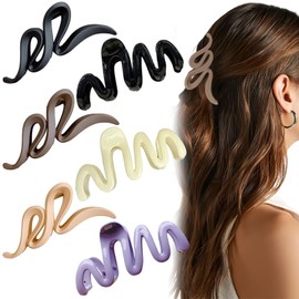 6 PCS Wave-shaped Claw Clips Large Hair Clips Strong Hold Claw Grips Matte Hairclips Lightweight Non Slip Clip Hair Styling Clasps Hairs Accessories for Women and Girls for Thick Hair