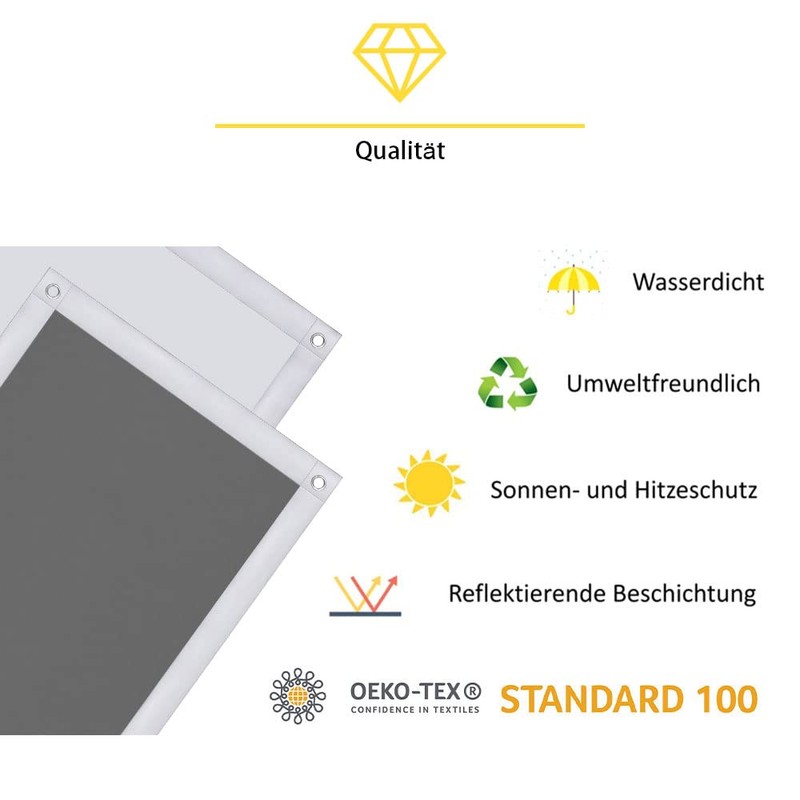 Eurohome 100% Blackout Skylight Roller Blind, No Drilling, Sun Protection,