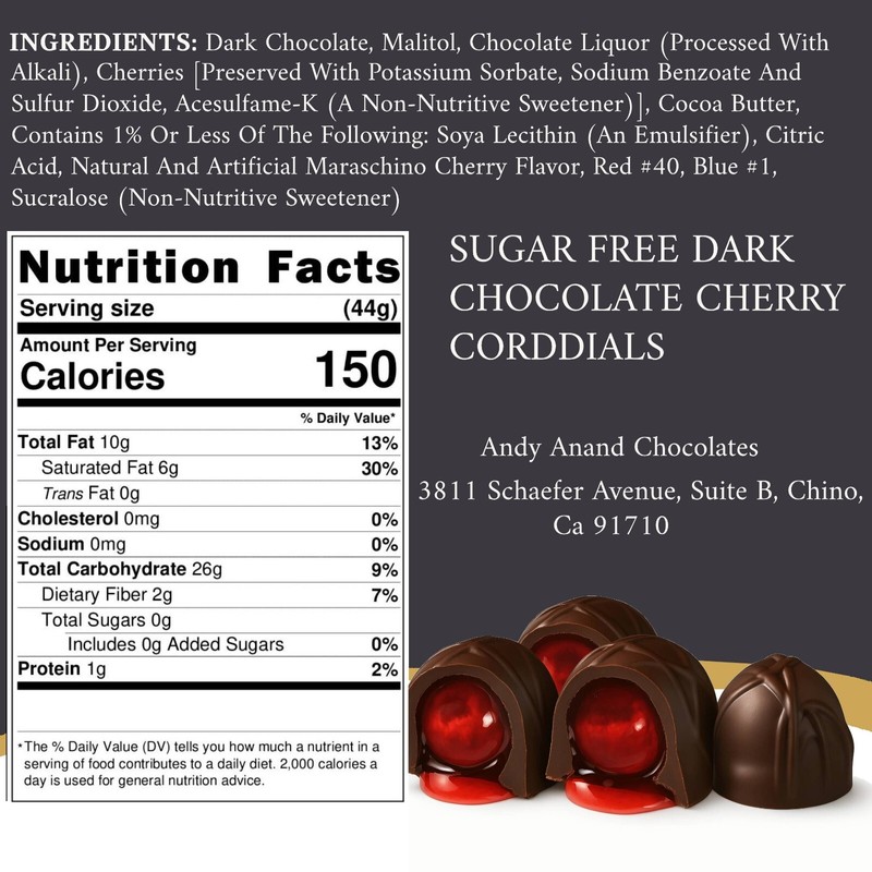 Andy Anand Sugar Free Dark Chocolate Cherry Cordials 48 Pcs,