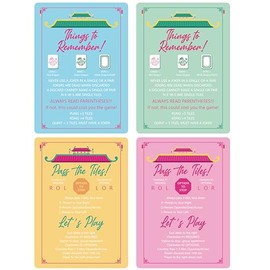 4 Pcs Mahjong Shuffler Cards for Tiles Mixing & Shuffling Portable Mah Jong Accessories Gifts Party Supplies Waterproof Rules Printed Mixer 7 x 5 in for Tiles Players Lovers(Pastel,Linear)
