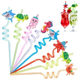 8 Pack Reusable Drinking Straws Party Straws, Curly Straws, Novelty Birthday Party Decorations Cartoon Straws Supplies Family Reunion Party Favors