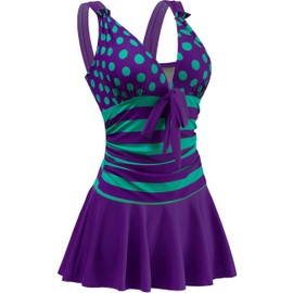 AONTUS Women’s Rash Guard Modest Swimdresses - Quick-Dry UV Protection Chlorine-Resistant Tummy Control High Elasticity Plus Size Mesh Lining Secure Fit 22-24