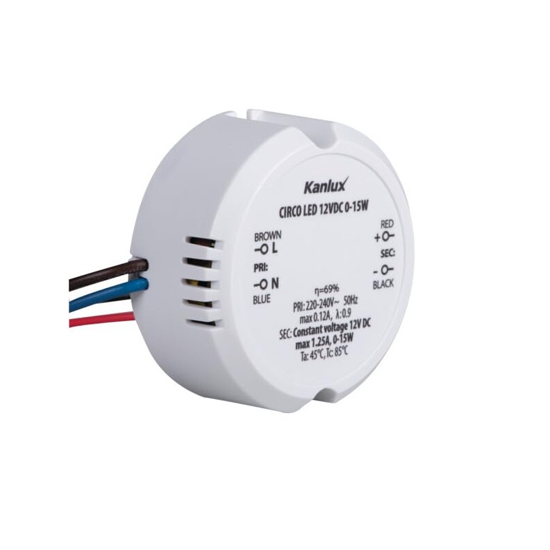 LED Transformer Furniture Installation Round 12 V DC 15 W